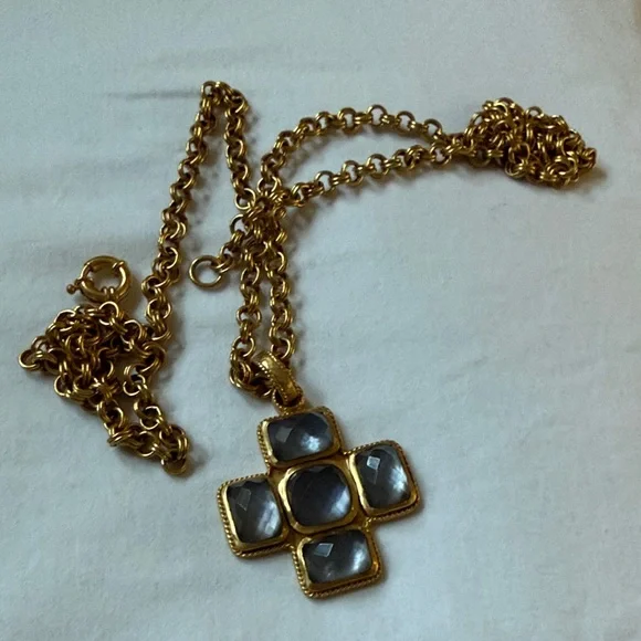 Retired Julie Vos Catalina style cross pendant Chalcedony Blue